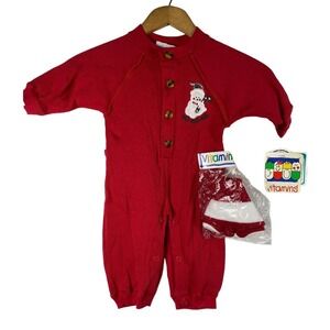 Vintage Baby Christmas Outfit Boys Girls w/ Santa Hat 6-9M Red Knit Bodysuit NEW